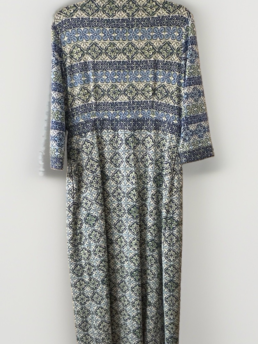 J. McLaughlin Navy and Sage Geometric Button-Front Maxi Dress - Picture 2 of 7